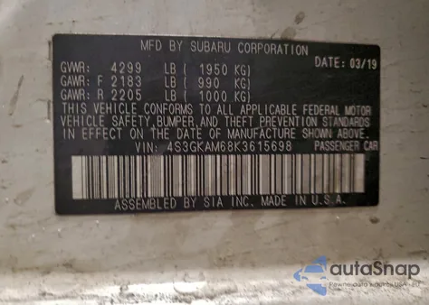 2019 Subaru Impreza Sport from USA, damaged, VIN 4S3GKAM68K3615698